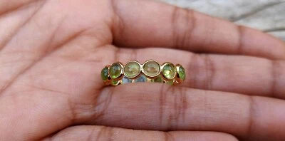 Natural Peridot  Full Eternity Band Ring - 18k Solid Gold Handmade Band Ring - Image 1 of 4