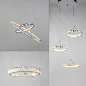 Moderne LED Kristall Licht Ring Kronleuchter Pendelleuchte Deckenleuchte Beleuchtung - Bild 1 von 6