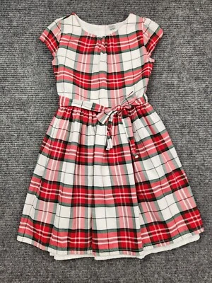 Carter's Kid 格子 100% 棉假日连衣裙青少年 10 有内衬 Chritmas 帽袖 — 第 1/4 张图片