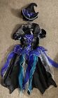 Girls Age 8-10 Black/blue Witch Halloween Fancy Dress Outfit 