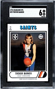 SGC 6 - 1976 SCANLENS AFL Rookie Graded Card TREVOR BARKER St Kilda Saints - Picture 1 of 3