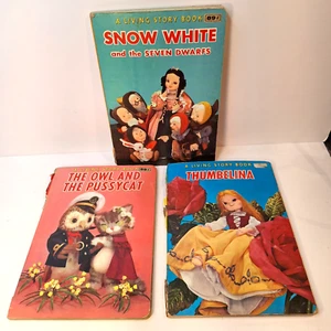 A Living Story Book Lot 3 Schneewittchen Eule und die Pussycat Däumelinchen 1967 Brett - Bild 1 von 10