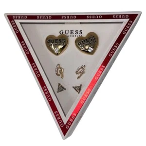 Guess Women's Gold Crystal Heart & Logo Stud Earrings Valentines Day Gift Set - Picture 1 of 11