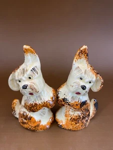Vintage Terrier Dog Ceramic Salt and Pepper- Spong Ware Brown and Black 1940's - Picture 1 of 10