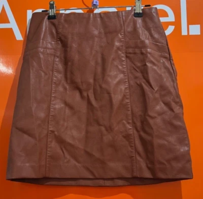 New Look Zip, Leather Look PU Mini Skirt, Brown, Size 8, New With Tag - Image 1 of 2