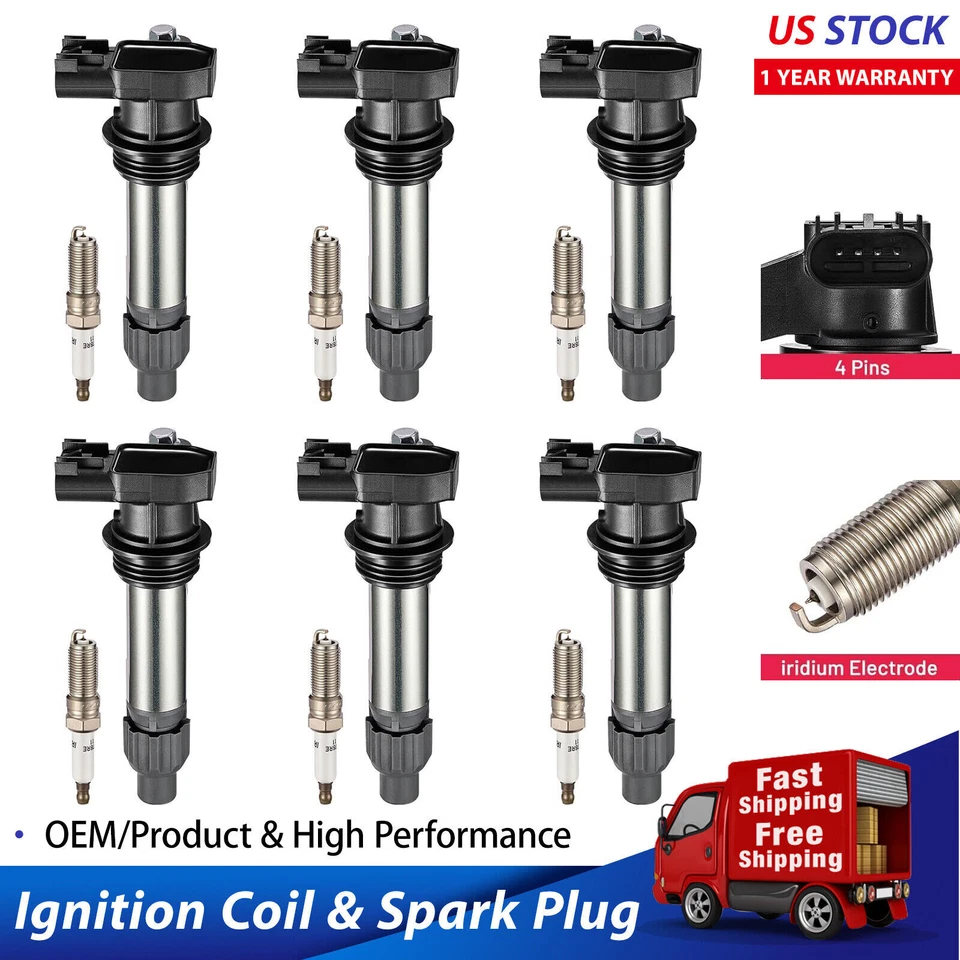 Paquete de 6 bobinas de encendido UF569 y bujía para Cadillac CTS 2010-2014 3,0 L V6 Foto 1 de 4