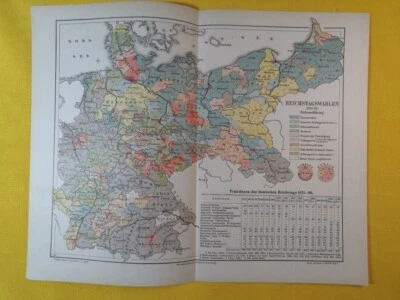 1896 Eleições no Império Alemão Mapa Geográfico Vintage ORIGEM 11,5 x 9,5 C19-5 - Imagem 1 de 3