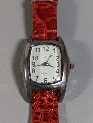 Vivani White Dial Silver Tone Case Red Faux Leather Band Watch - Image 1 of 4
