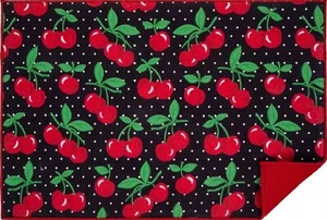 Microfiber Reversible Dish Drying Mat(14"x21") POLKA DOTS CHERRIES ON BLACK,Ritz - Picture 1 of 12