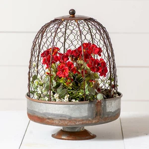 Chicken Wire Dome Planter Rustic Primitive Modern Farmhouse Cloche - Picture 1 of 2