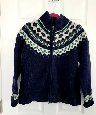 Cadigan vintage LL Bean 100 % lana de cordero cremallera Fair Isle nórdico azul marino talla M Foto 1 de 4
