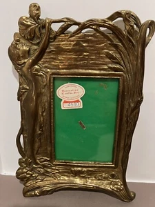 Antique Heavy Cast Iron Gold Gilt Art Nouveau Woman & Flower Standing Frame 7x10 - Picture 1 of 13