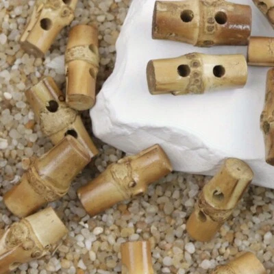 5PCS Vintage Buttons Natural Bamboo Irregular buttons 2-Hole DIY Sew Accessories - Image 1 of 4