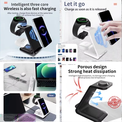 💥3 in 1 Wireless Charger Stand for Samsung Galaxy S23 S22 S21 Watch 6 Pro/5/4/3 - Image 1 of 4