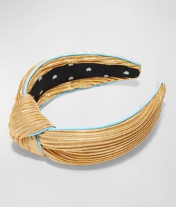 NEW W TAGS Lele Sadoughi Metallic Pleated & Knotted Headband GOLD - Picture 1 of 2