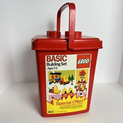 Vintage 1987 LEGO Basic Block Bucket Set #1613 Red Bucket EMPTY - Image 1 of 4