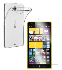 For NOKIA LUMIA 1520 TEMPERED GLASS SCREEN PROTECTOR + CLEAR SILICONE TPU CASE - Picture 1 of 12