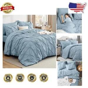 Luxury Light Blue California King Comforter Set - 7 Pieces for Elegant Sleep - Picture 1 of 11