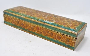 Antique Wooden Stationary Pencil Box Original Old Hand Crafted Floral Painted - Picture 1 of 6