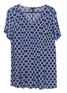 Túnica Sami & Jo Talla Grande 1X Azul Blanco Patrón Manga Corta - Imagen 1 de 2