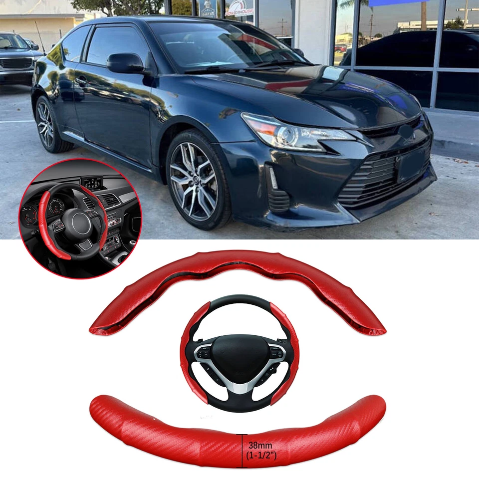 Protector de cubierta de volante de 15" antideslizante PU fibra de carbono rojo para Scion tC FRS Foto 1 de 4