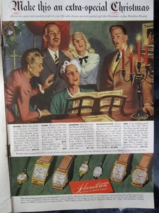 1937 Christmas HAMILTON WATCHES FOR ENTIRE FAMILY WITH PRICES Litho Sign Ad - Picture 1 of 6