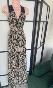 HOBBS Maxi Dress Elasticated Waist Black Beige Size Uk 10 - Picture 1 of 9