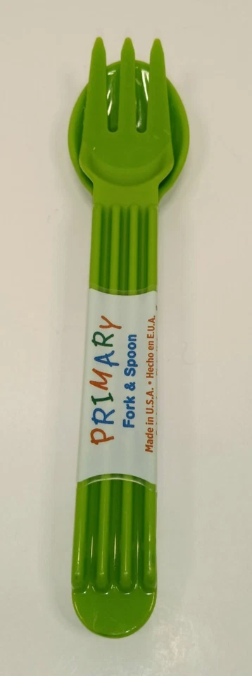 Juegos de tenedores y cucharas primarios verdes hechos en EE. UU. aptos para lavavajillas sin BPA Foto 1 de 4