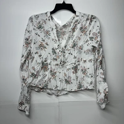 Blusa SO Juniors Pequeña Boho Floral Campesina Top Manga Larga Con Cordones Blanca Foto 1 de 4