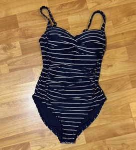 Costume da bagno Bond-Eye Australia increspato dimagrante pezzo unico donna taglia 4 righe blu navy - Foto 1 di 7