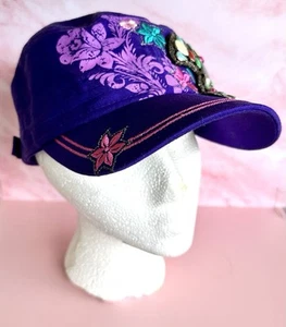 Y2K Leader Loga Cadet Baseball Cap Hat Women Rhinestone Purple Bling Adjustable - Picture 1 of 15