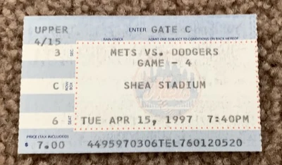 4/15/97 - 第一届美国职棒大联盟杰基罗宾逊日门票存根纽约大都会队与洛杉矶道奇队 — 第 1/2 张图片