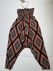 Anthropologie Lilka Serra Black Orange Pink Harem Smocked Boho Jumpsuit XS - Picture 1 of 8