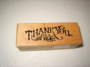 ( 1)   Wood Mount Rubber Stamp  THANK YOU  w/ Flower  PSX  C-534  1999 - Picture 1 of 2