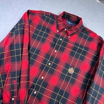 Ralph Lauren Button Down Shirt Mens XL Red Black Gold Crest Logo - Image 1 of 4
