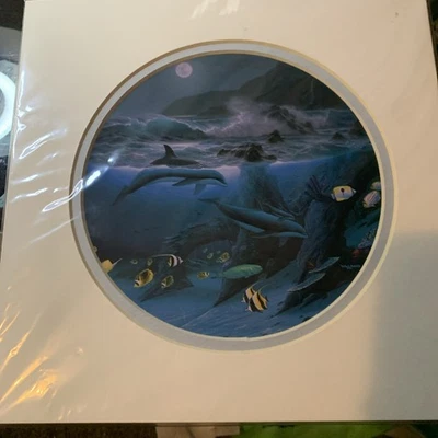 Litografia Wyland Dolphin Moon 12x12 *Nunca emoldurada ou exibida* - Imagem 1 de 3