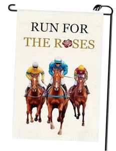 Carrera de caballos carrera para las rosas jockey jardín bandera 12x18 pulgadas multicolor B - Imagen 1 de 2