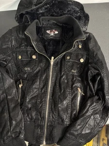 Palomares Sports Girls Jacket Hood Faux Leather & Fur Knit Cuffs - Picture 1 of 8