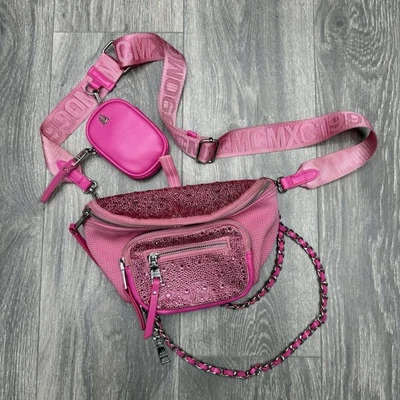 Steve Madden Maxima Convertible Belt Bag Rhinestone Hot Pink Crossbody Purse - Image 1 of 4