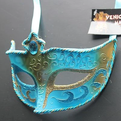 Aqua Blue Venetian Masquerade Mask Party Prom Mardi Gras Halloween Costume  - Image 1 of 3