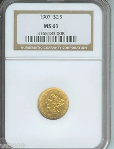 1907 (1907-P) $2.5 LIBERTY EAGLE NGC MS63 Gold Coin  BEAUTIFUL Older Holder !! - Picture 1 of 2