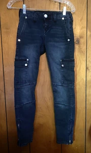 True Religion Jeans Girl's Sz 25 Blue Flap Pockets Cargo Stretch Denim Pants - Picture 1 of 13