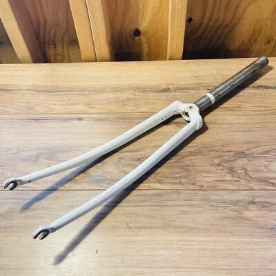 Bridgestone 700C Road Fork 1-Inch Threaded 241 Long Steerer Lugged Crown White - Image 1 of 4