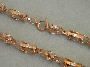 Men's Rose Pink Gold Plated 30in Long 11mm Necklace Chain Fancy CZ Barrel Links - Picture 1 of 3