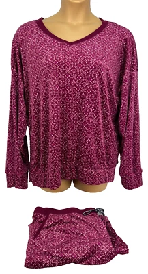 Pijama NAUTICA 2 piezas para mujer XXL sedoso suave microvellón granate/blanco cuello en V Foto 1 de 4