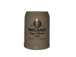 Paulaner Bier Krug Steinkrug Bierkrug mit Karbiner Halterung gelb/gold - Bild 1 von 1