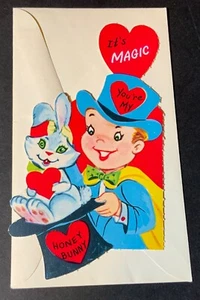 VTG Fuld Valentine Card UNUSED Boy Magician “It’s Magic You’re My Honey Bunny” - Picture 1 of 4