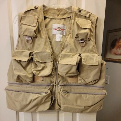 Bazooby Mens Khaki Fly Fishing Hunting Sports Vest Pockets Tactical Utility Med - Image 1 of 3