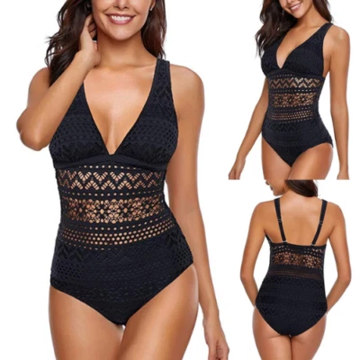 (M5) Swim  Womens One Piece Swimsuit Size XXL Black Lace Floral Summer - Image 1 of 4