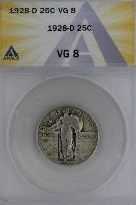 1928-D  .25  ANACS  VG 8   Standing Liberty Quarter, Liberty 25 Cents - Image 1 of 2